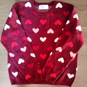 Girls H&M sweater, red with hearts, sz 8/10